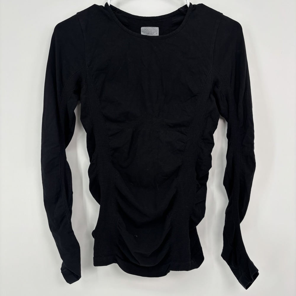 Athleta Speedlight Long Sleeve Top Black Size Small Ruched Athletic Gym Running
